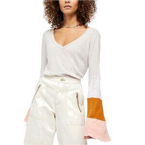Free People x We The Free Color Block Bell Sleeve V-Neck Top